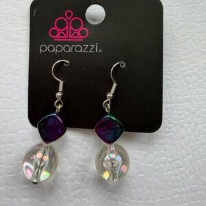 Paparazzi Iridescent Orb & Purple-Green Square Drop Earrings